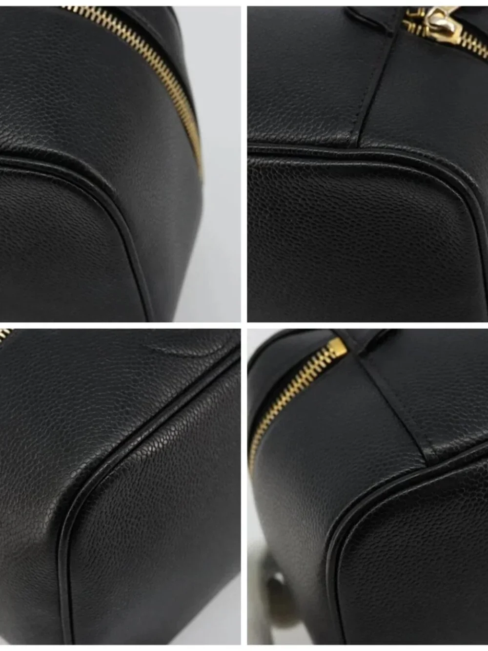 CHANEL Vanity Pouch Grained Calf Skin Black Gold CC Auth bs34489